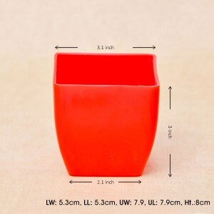 3.1 Inch (8 Cm) Square Plastic Planter With Rounded Edges (Red) Pack Of 6